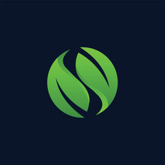 letter s and leaf vector logo with green gradation color