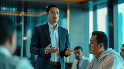 Asian Executives Delivering Presentation in Stylish Office Meeting
