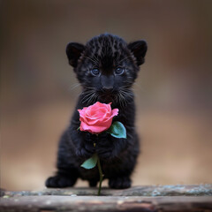 black panther cat with rose