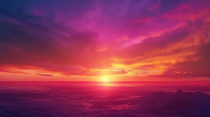 Obraz premium Stunning sunset over the ocean with vibrant colors painting the sky, creating a serene and picturesque seascape view.