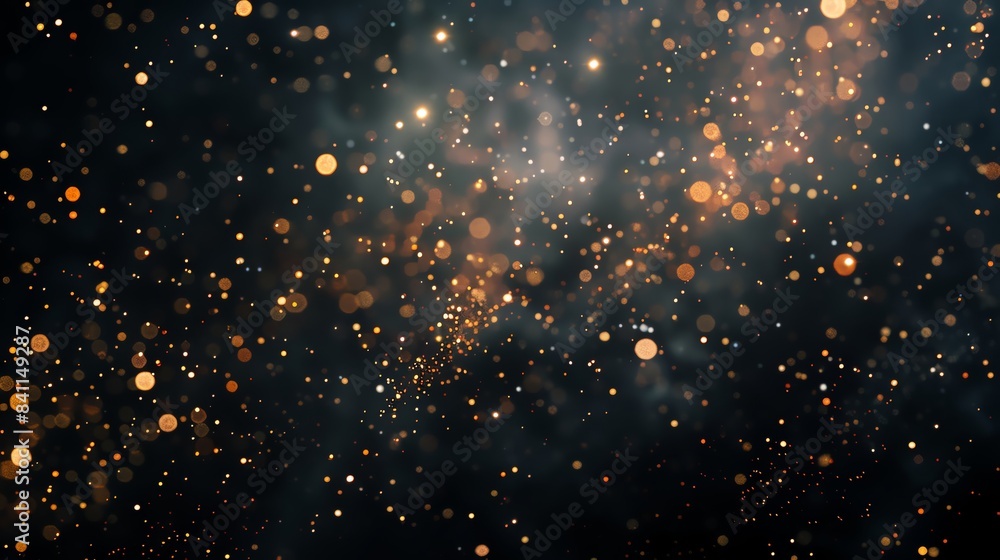 Poster stunning abstract background with golden sparkles and bokeh lights on a dark backdrop, perfect for f