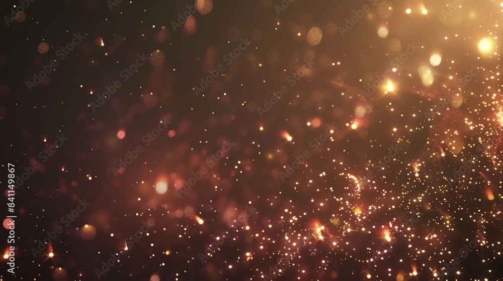 Poster abstract golden glittering particles floating in dark background, creating a magical and enchanting 