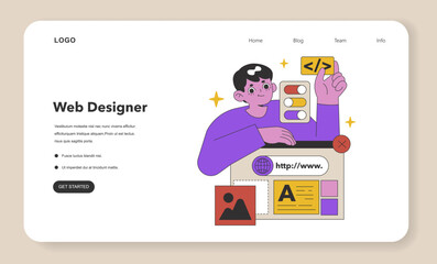 Dedicated Web Designer Crafting Sites. Flat vector illustration