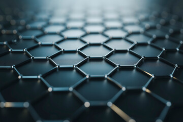 Obraz premium graphene molecular grid, graphene atomic structure concept, hexagonal geometric form, nanotechnology background 3d rendering