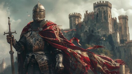 Medieval knight protecting his castle