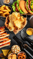 Beer and snacks set. Football season or fans party concept.