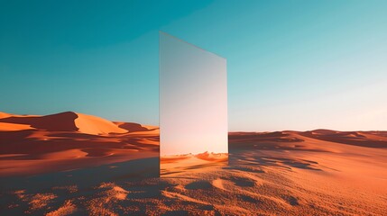 A large mirror is reflected in the sky, creating a sense of depth and mystery. The image evokes a feeling of solitude and contemplation