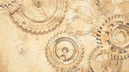 Seamless gears, vintage style Reminiscent of old mechanical blueprints.