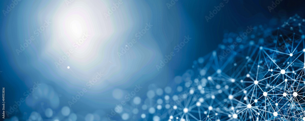 Poster a blue background with a lot of dots and lines. the dots and lines are connected to each other in a 