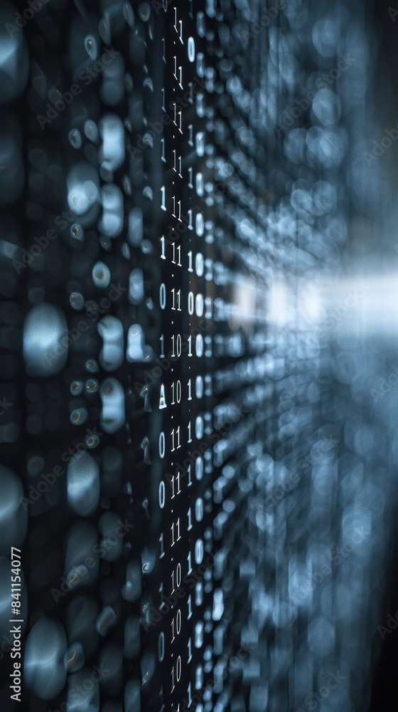 Poster a computer screen with a blue background and a row of black numbers. the numbers are in binary code 