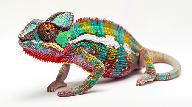 Chameleon clearly photo on white background , 