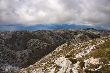 Scenic view from Biokovo mountain to Adriatic sea and islands
