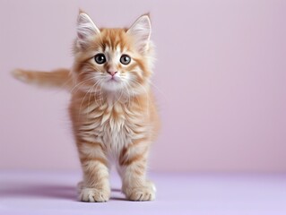 Obraz premium Cute Munchkin Kitten Stands on Lavender Backdrop
