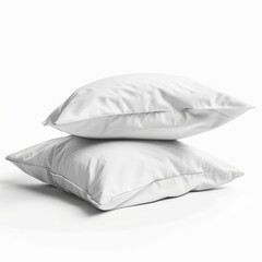 Two pristine white pillowcases are stacked on top of each other, ed against a plain white backdrop