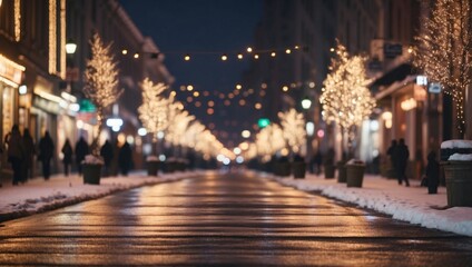 Wintry City Street Shines with Glowing Holiday Lights.