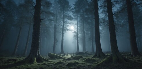 Ghostly Apparition of an Ancient Forest under the Flicker of a Full Moon.