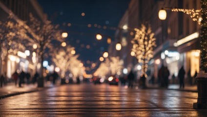 Wintry City Street Shines with Glowing Holiday Lights.