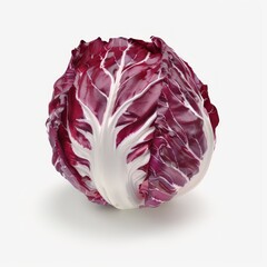 A close-up image of a red radicchio on a white background