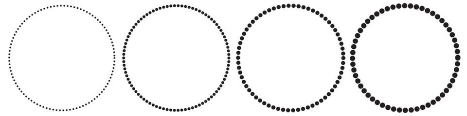 Simple Round Dashed and Dotted Lines.Set of dashed circle flat icons. Broken rings. Dotted ring symbol. Simple dashed round lines. Abstract graphic element. Round cut line. Vector template.