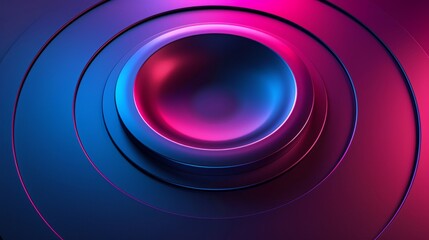 Circular sound amplifying device, abstract background, sleek metallic rings, vibrant gradients, futuristic design