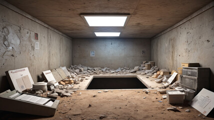 Time Capsule: Empty War Bunker with Dust-Covered Supplies and Echoing Silence, Generative AI