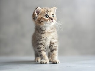 Obraz premium Adorable American Curl Kitten Posing on Minimalist Gray Background