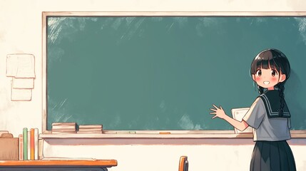 無地の黒板と女子学生21