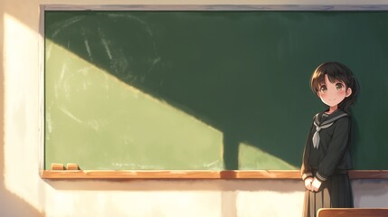 無地の黒板と女子学生19