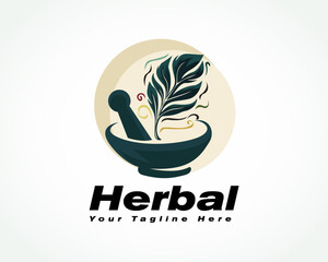 herbal leaf out from medicine furnace for medical herbal logo design template illustration inspiration