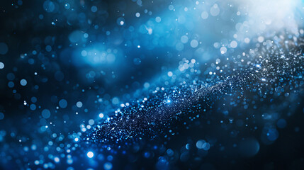 Blue glowing particles with white light on dark blue background