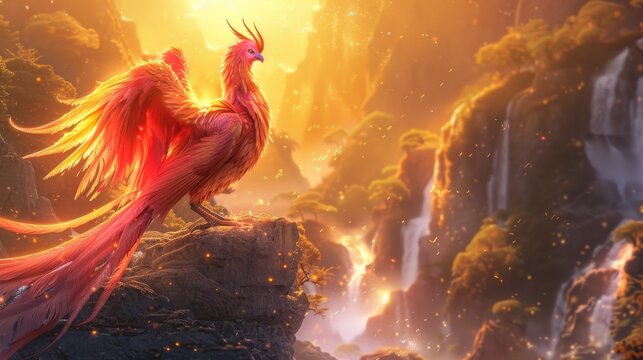 A fantasy phoenix bird with heaven background
