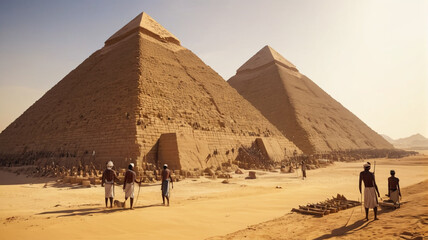 Ancient Egypt: Laborers Constructing Pyramids with Primitive Tools and Ingenuity, Generative AI