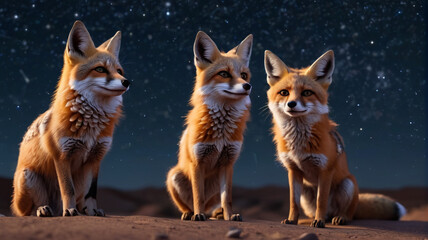 Fototapeta premium Night Hunters: A Desert Owl and a Kit Fox Under the Starry Sky, Generative AI