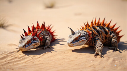Adaptation Masters: A Horned Viper and a Thorny Devil Blending Into the Sand, Generative AI
