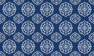 Hand draw Digital seamless pattern block print batik vector geometric ajrakh.Aztec style abstract vector illustration.blue background.great for textiles, banners, wallpapers.