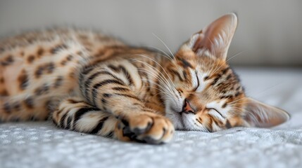 Adorable Sleeping Bengal Kitten on Soft Pastel Background