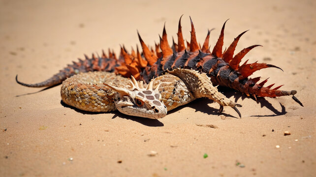 Adaptation Masters: A Horned Viper and a Thorny Devil Blending Into the Sand, Generative AI