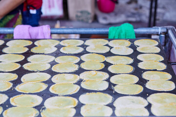 Preparing Thai crispy pancake flour on plate