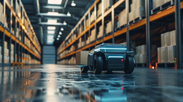 Self-driving warehouse robots for automated storage and sorting of packages.