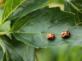  coccinella septempunctata-larva-grub on green leaf