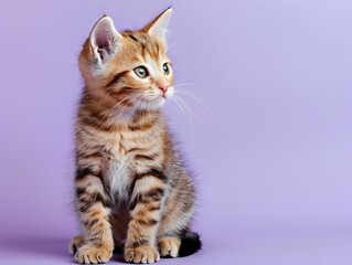 Obraz premium Cute Bengal Kitten Sitting on Clean Lavender Background