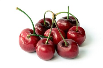 delicious red fruits of sweet cherries close up
