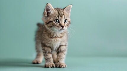 Adorable Scottish Fold Kitten Sitting on Pastel Green Background