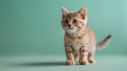 Obraz premium Cute Kitten Scottish Fold Standing On Clean Pastel Background