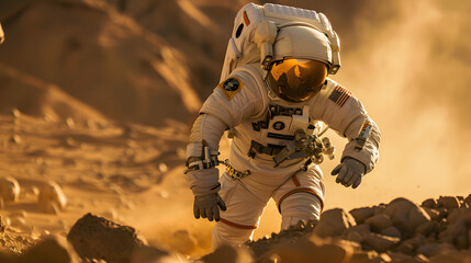 Astronaut doing space walk. Mars exploration
