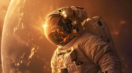Astronaut doing space walk. Mars exploration