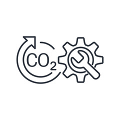Carbon dioxide emissions control concept. Reduce CO2 level.  Vector linear icon isolated on white background.