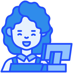 Cashier Woman Blue Color icon