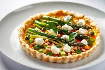 Tender Asparagus and Wild Leek Tart with Goat Cheese and Red Pepper Vinaigrette