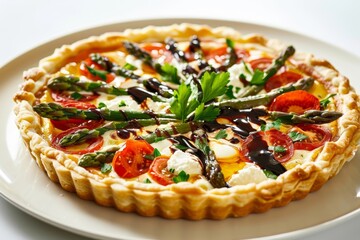 Golden Brown Asparagus and Tomato Tart with Balsamic Glaze
